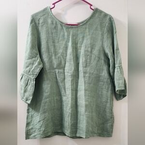 Relaxed Green 3/4 Sleeve Boxy Blouse